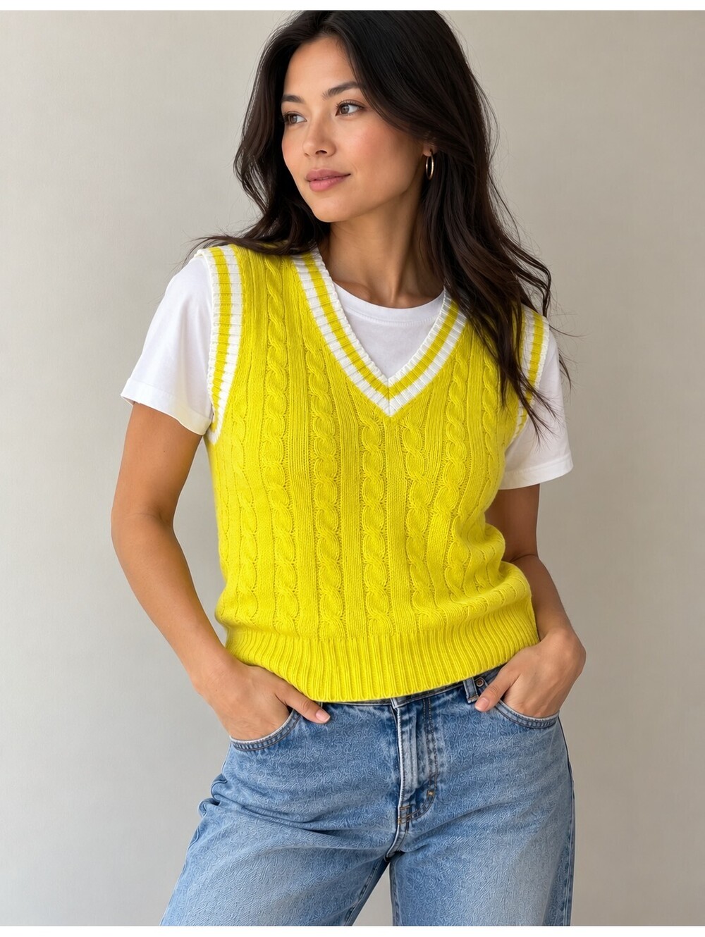 Streetwear Society Yellow Cable Knit Sweater Vest – Size S – NWT